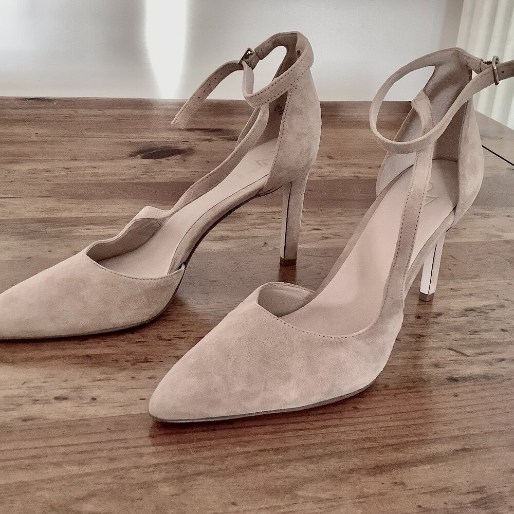 Suede Tan 3" Heel Ankle & Cross Strap 27 Edit Brand   SZ 8.5